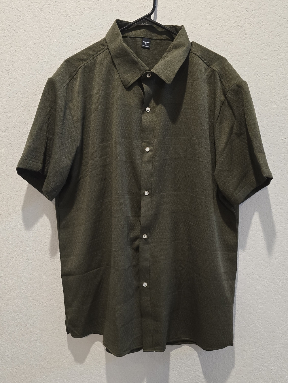 Men's Olive Green Short Sleeve Button-Up Shirt (XXL)